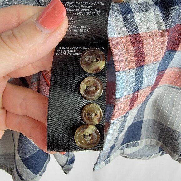 The North Face Long Sleeve Buttonwood Plaid Shirt Mens Size Large Blue Orange - Picture 13 of 14